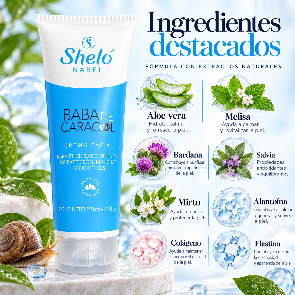 Crema Facial Baba de Caracol Shelo Nabel | 250 ml